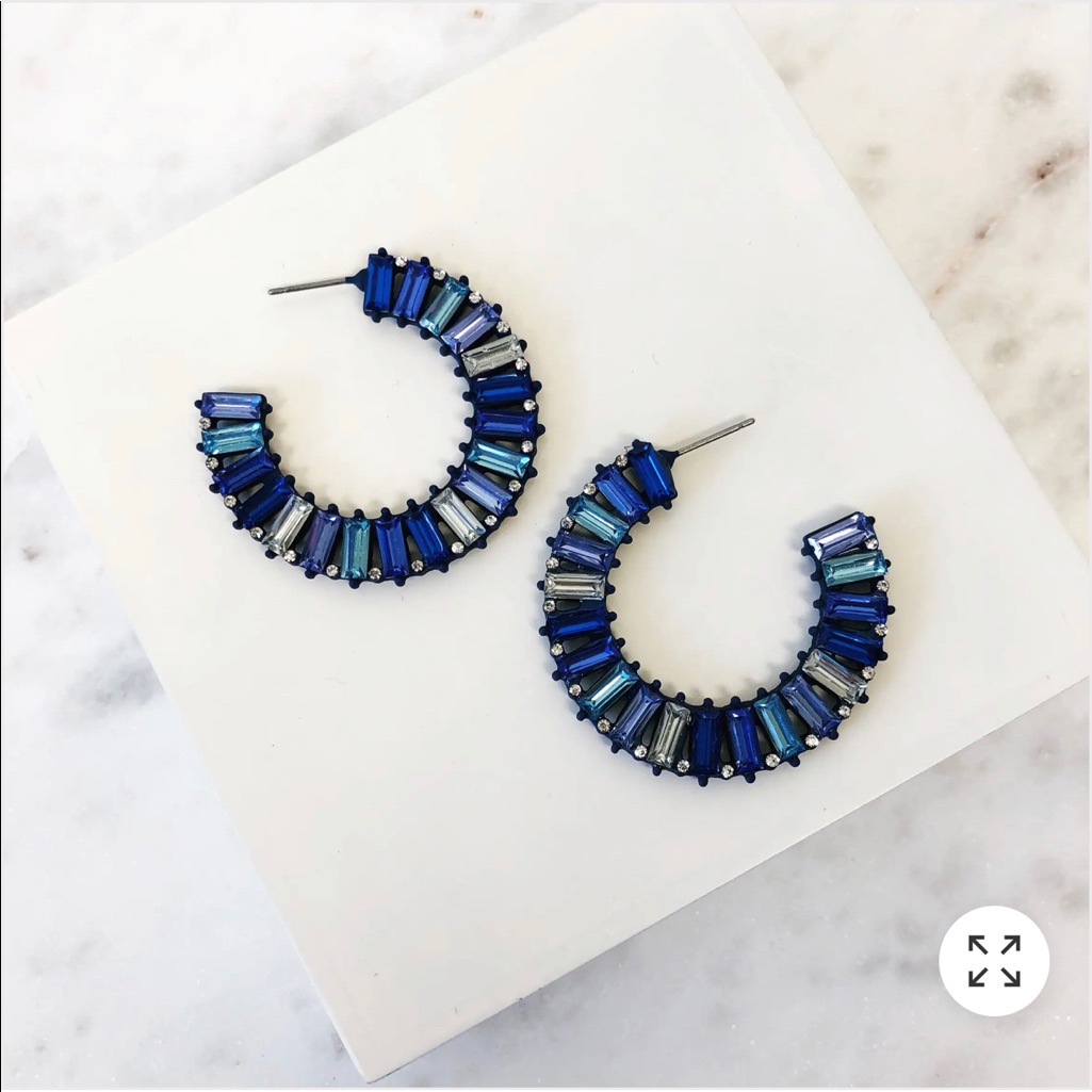 Blue Multi Baguette Stone Hoop Earrings